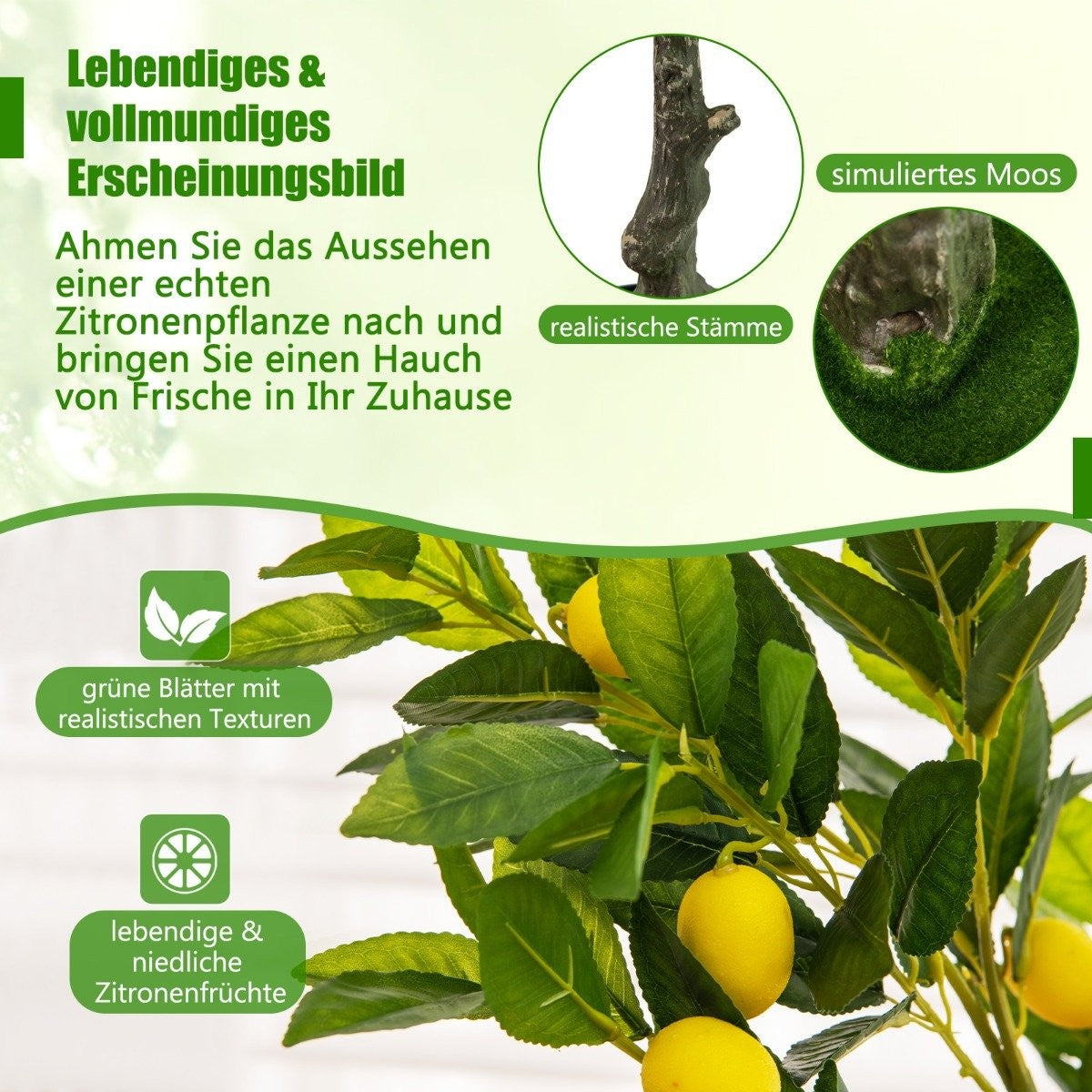 120 cm Artificial Lemon Tree with Pot & 18 Lemon Lime Tree Artificial Plant Citrus Plant