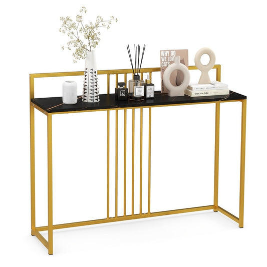 120 cm Console Table with Marble Look & Gold Metal Frame Modern Hallway Table Black