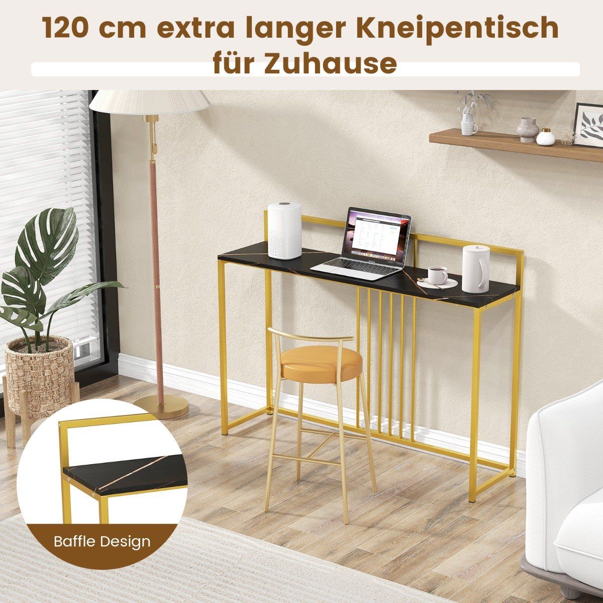120 cm Console Table with Marble Look & Gold Metal Frame Modern Hallway Table Black