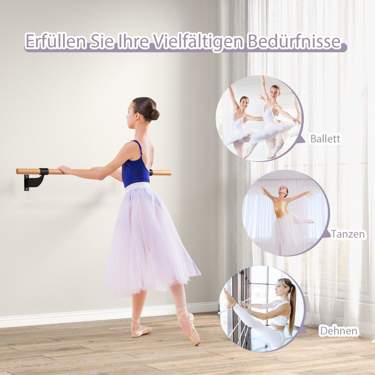 120cm Long Dance Bar Wall Mounted Ballet Bar Ballet Equipment Fixed Height Fitness Bar