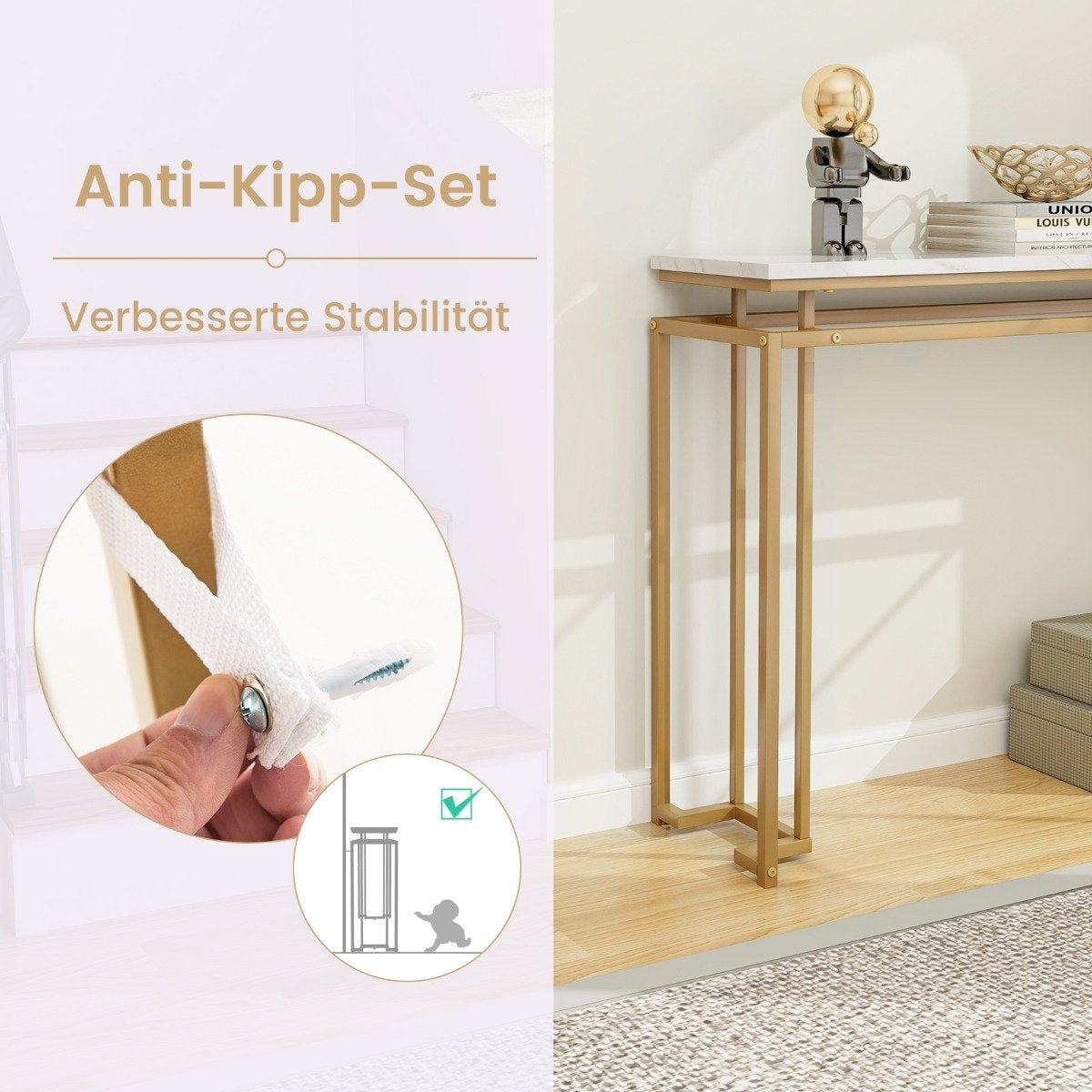 120 cm console table with faux marble table top and geometric metal frame hallway table golden