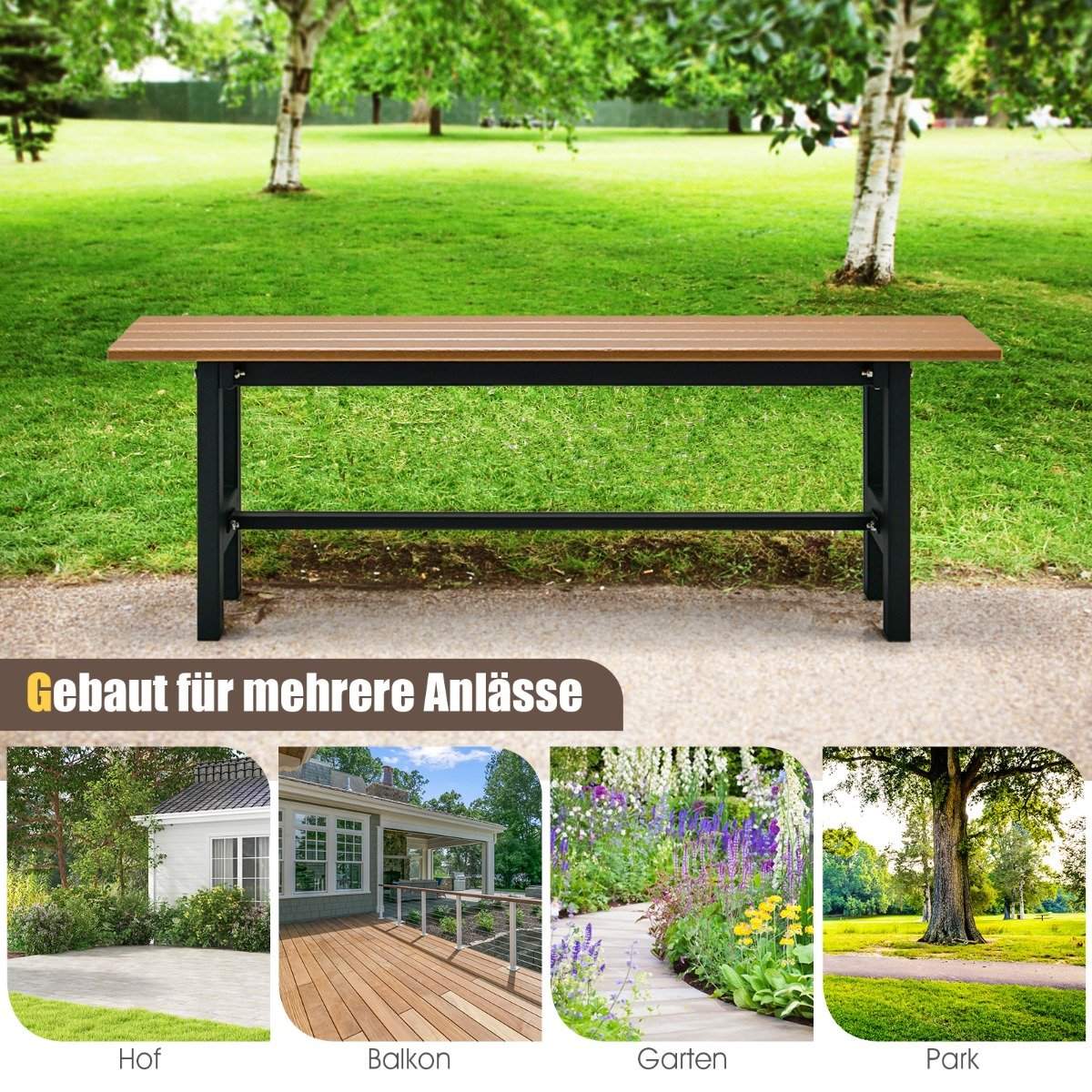 120 cm garden bench, 2-seater bench, load-bearing up to 300 kg, all-weather park bench made of HDPE brown