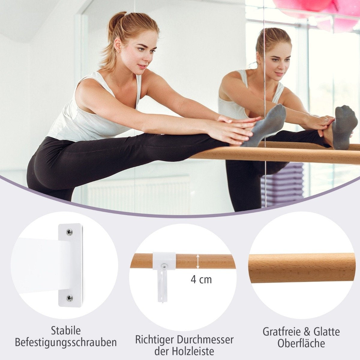 120 cm long wooden ballet bar including wall distance wall mounting dance bar natural