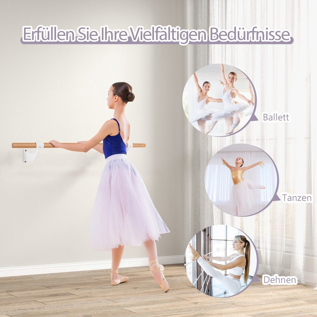 120 cm long wooden ballet bar including wall distance wall mounting dance bar natural