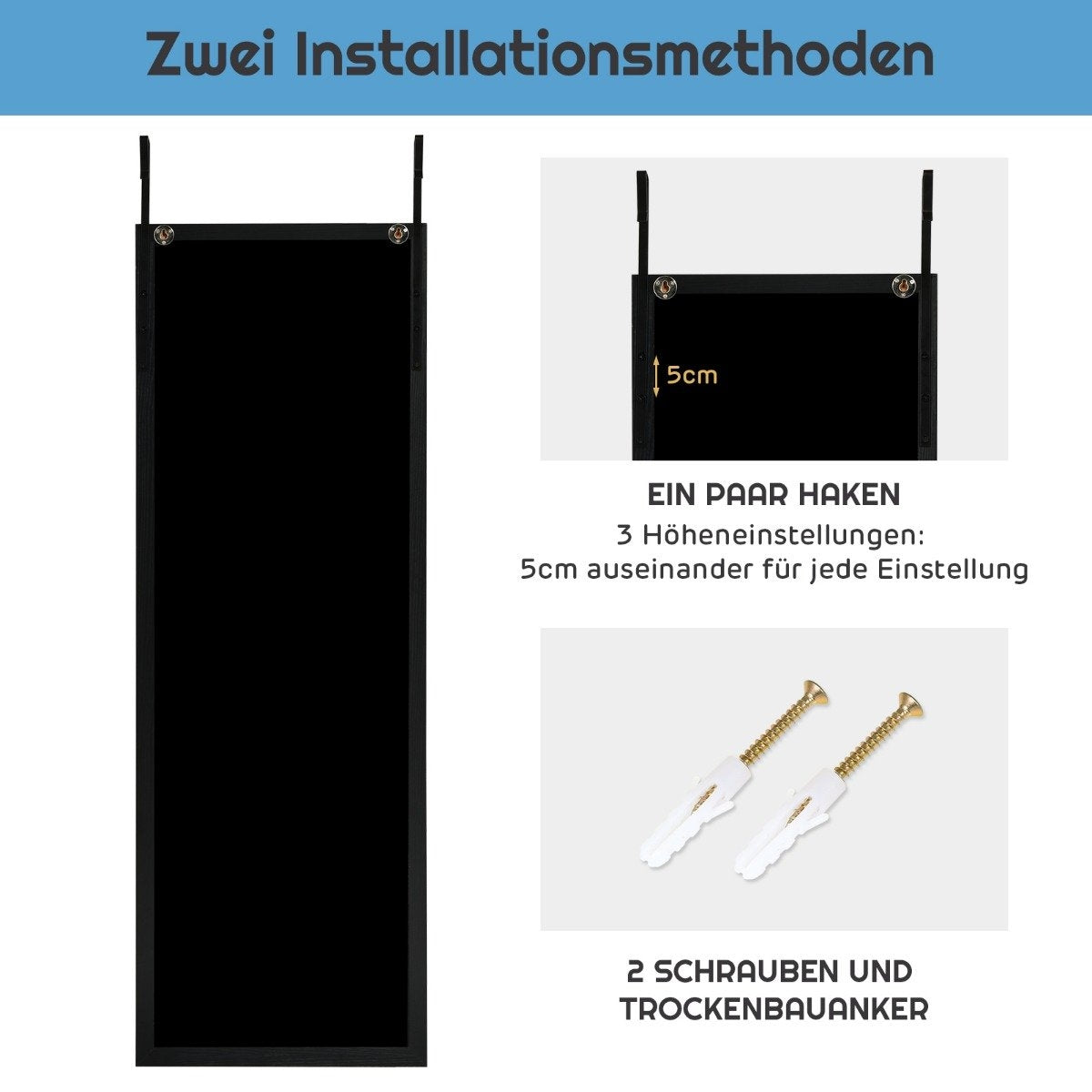 120 x 37 cm wall mirror door mirror with height-adjustable hanging hooks mirror for bedroom