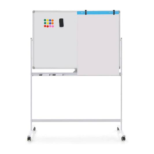 120 x 80 cm Double-Sided Mobile Whiteboard Height-Adjustable Magnetic Whiteboard White