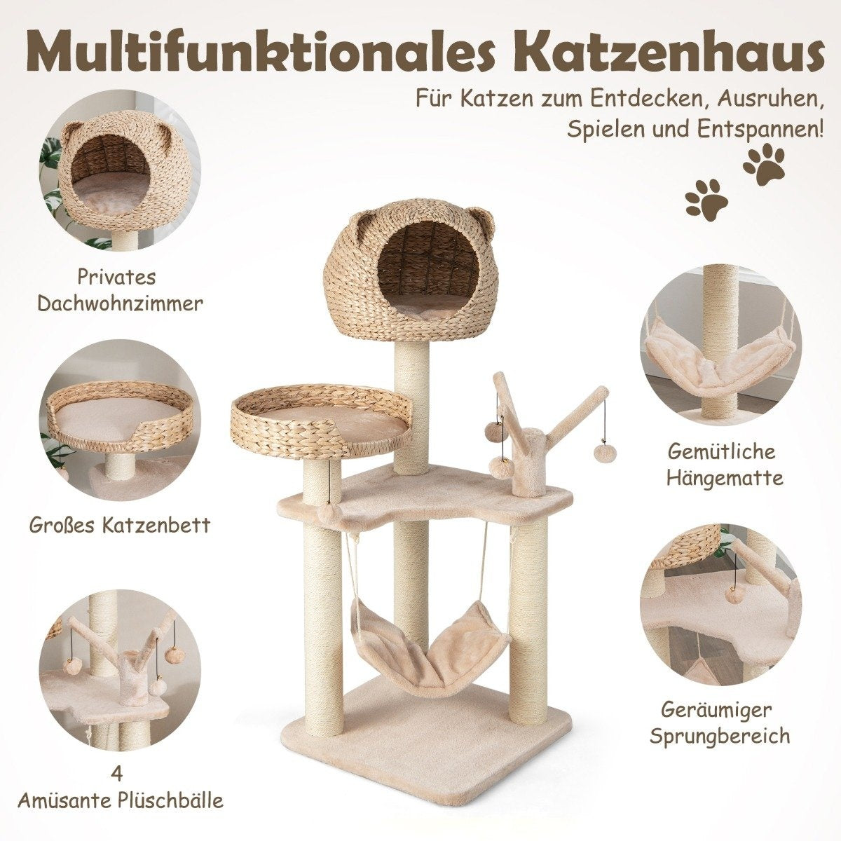 121 cm high cat tree climbing tree with cat cave natural