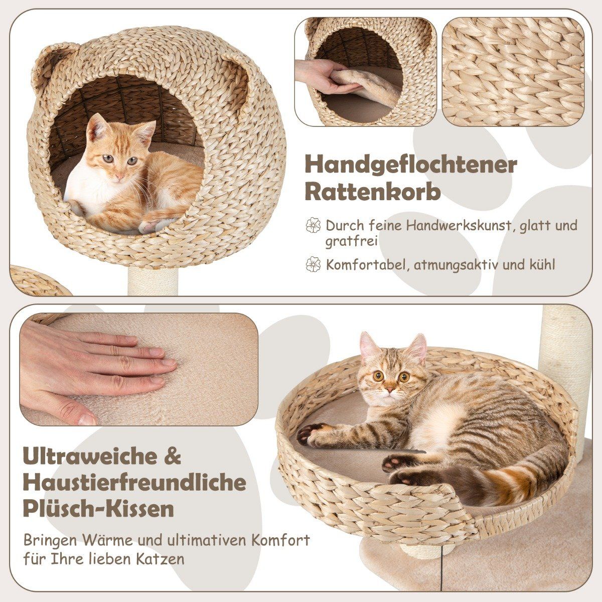 121 cm high cat tree climbing tree with cat cave natural