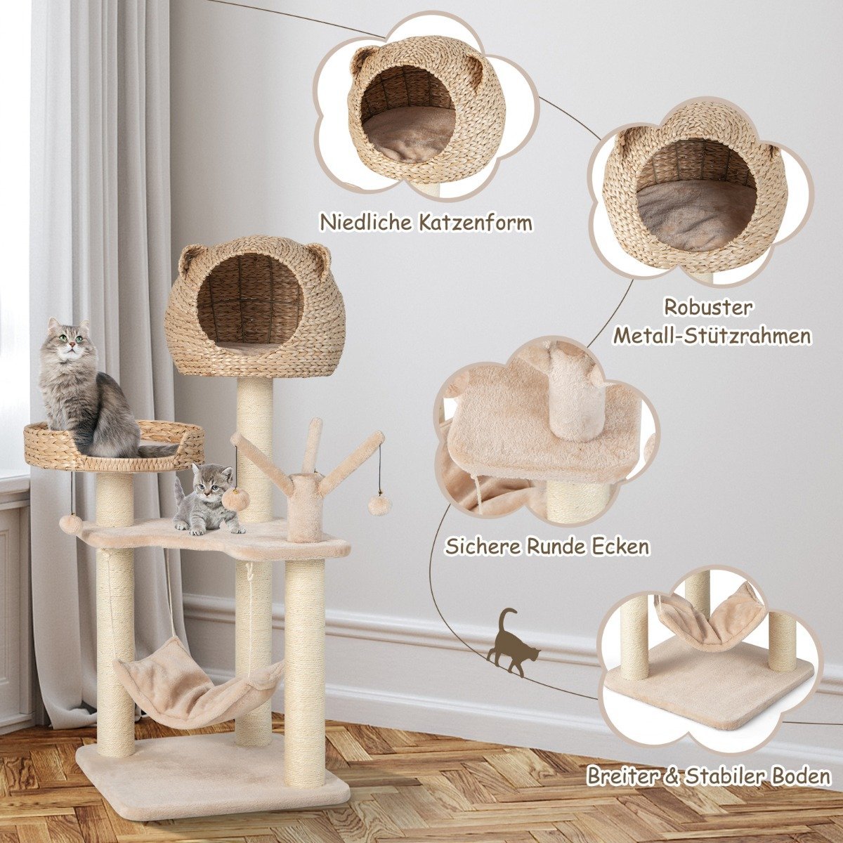 121 cm high cat tree climbing tree with cat cave natural
