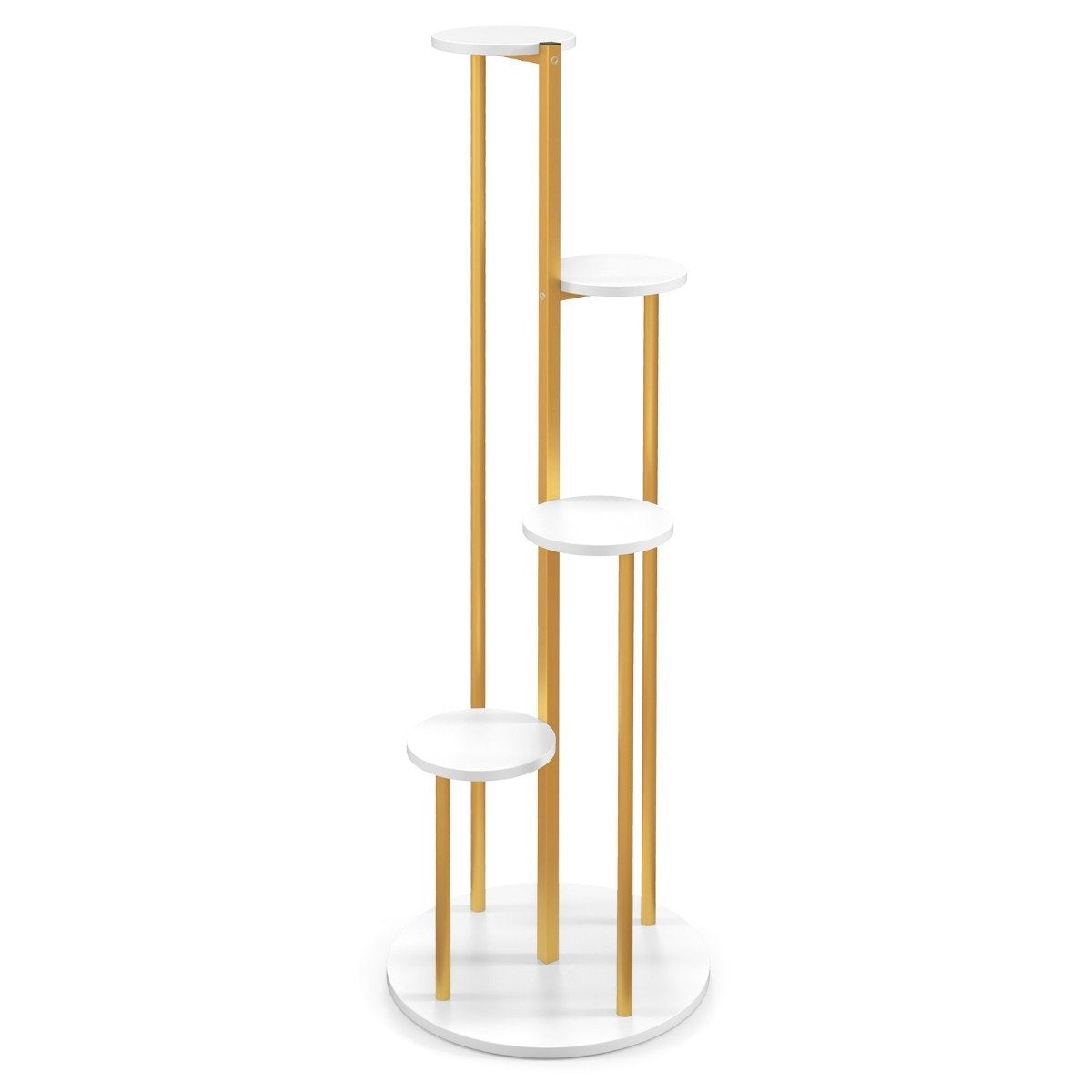 122.5cm 4 Tier Metal Plant Stand with Gold Metal Frame White
