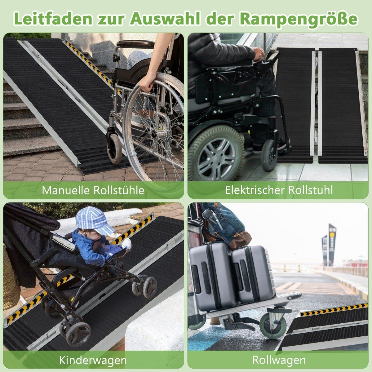 122 x 74 cm wheelchair ramp, portable & anti-slip folding ramp, load-bearing up to 272 kg, aluminium