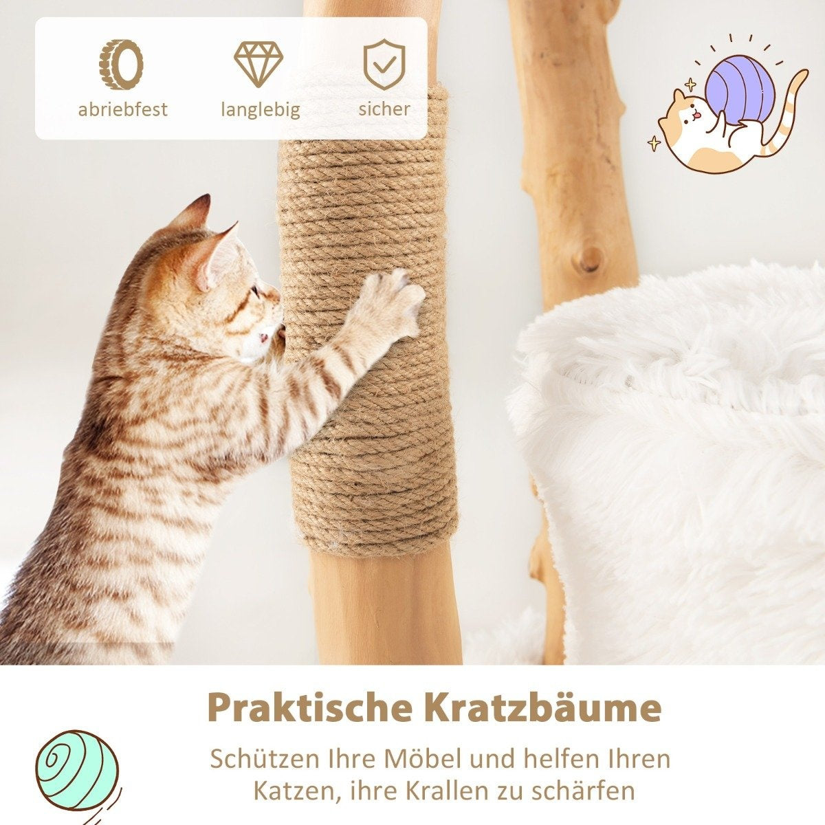 124 cm Wooden Cat Tree with Jute Scratching Posts