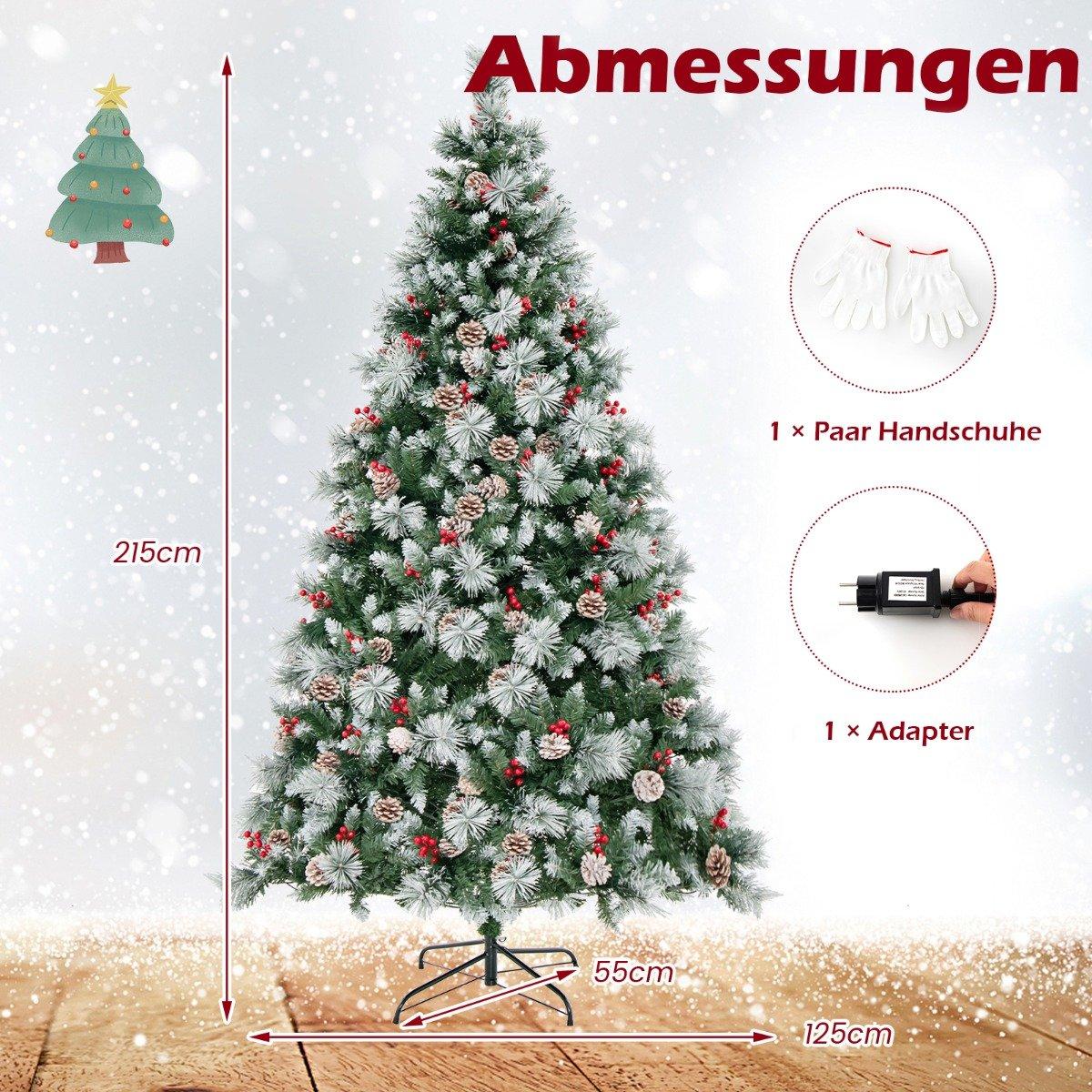 Ø125 x 215 cm Christmas tree with LED lights Christmas tree with berries green + white