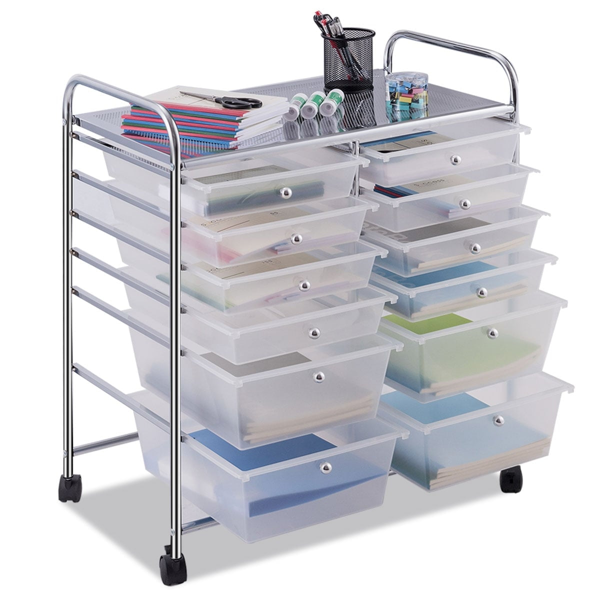 12-Drawer Rolling Cart with Metal Frame & Wheels