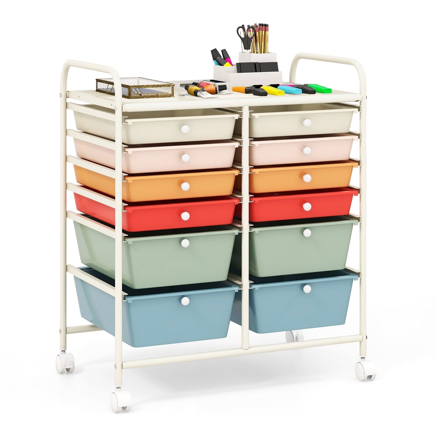12-Drawer Rolling Cart with Metal Frame and Wheels