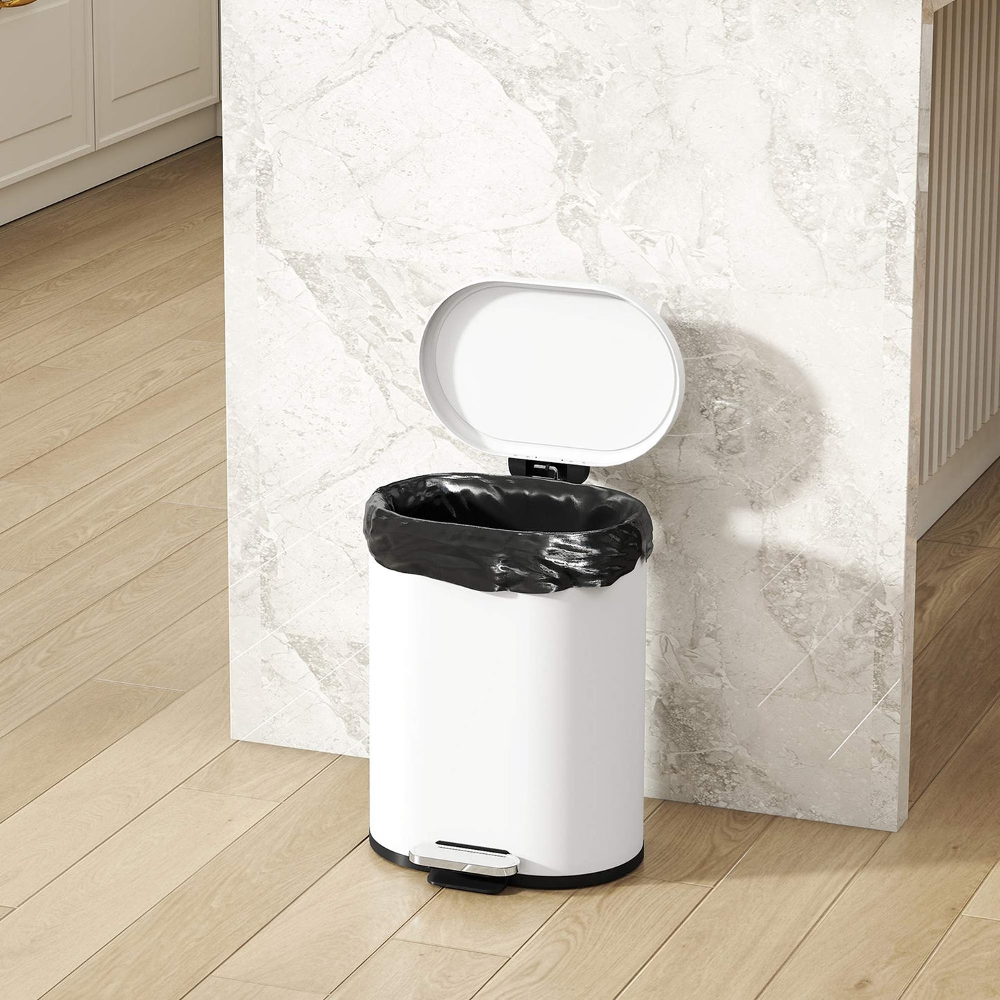 12L White Trash Can with Lid, Foot Pedal, Soft-Close