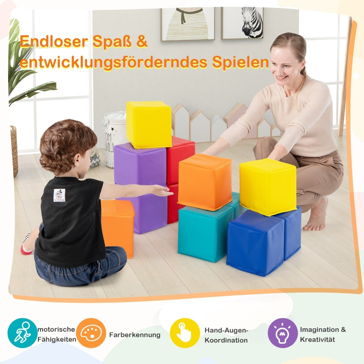 12-Piece Foam Building Blocks Set for Kids, Soft & Colorful