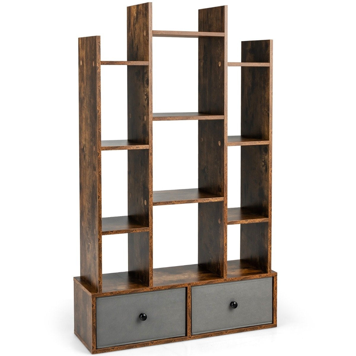 12 Tier Open Back Bookcase & Drawer 81 x 24 x 132 cm Brown