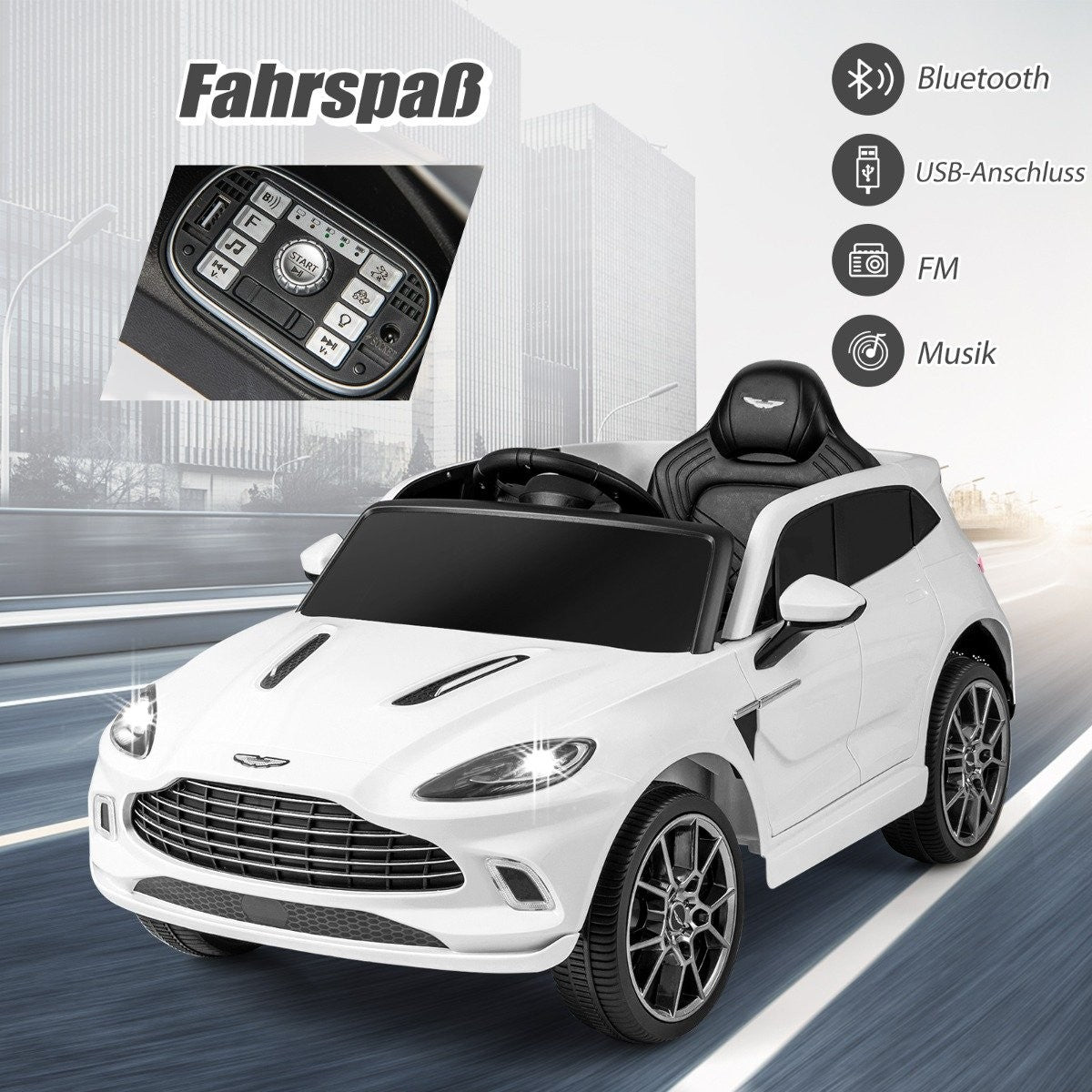 12V Aston Martin DBX children's car with 2.4G remote control 1.4-2.5 km/h white