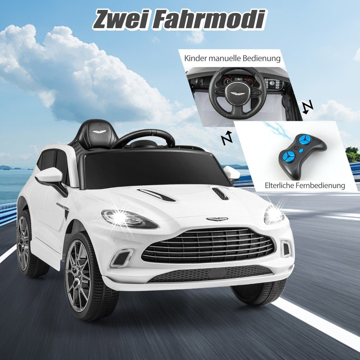 12V Aston Martin DBX children's car with 2.4G remote control 1.4-2.5 km/h white