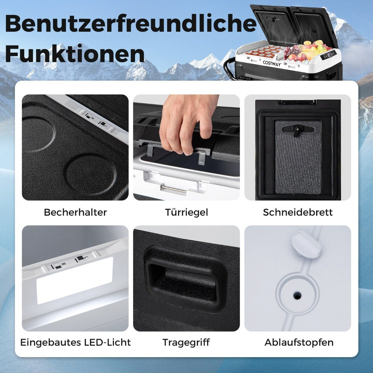12V Car Fridge with 2 Cooling Zones 40L Portable Freezer with Compressor (-20℃~20℃)
