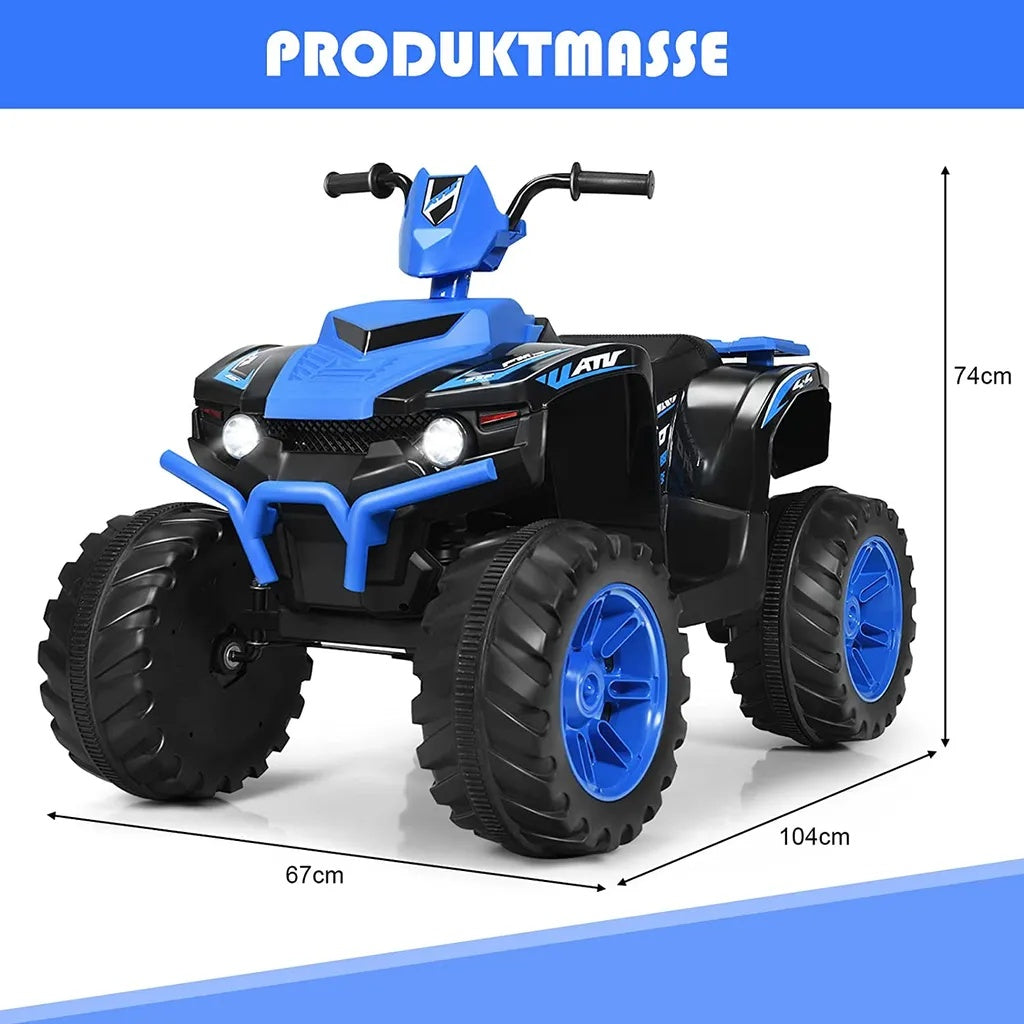 12V Electric Children's Quad with Headlight Mini Electric Quad with Music & Horn 4 Wheels Children's Quad 2.8-5 km/h for Children from 3 Years Blue
