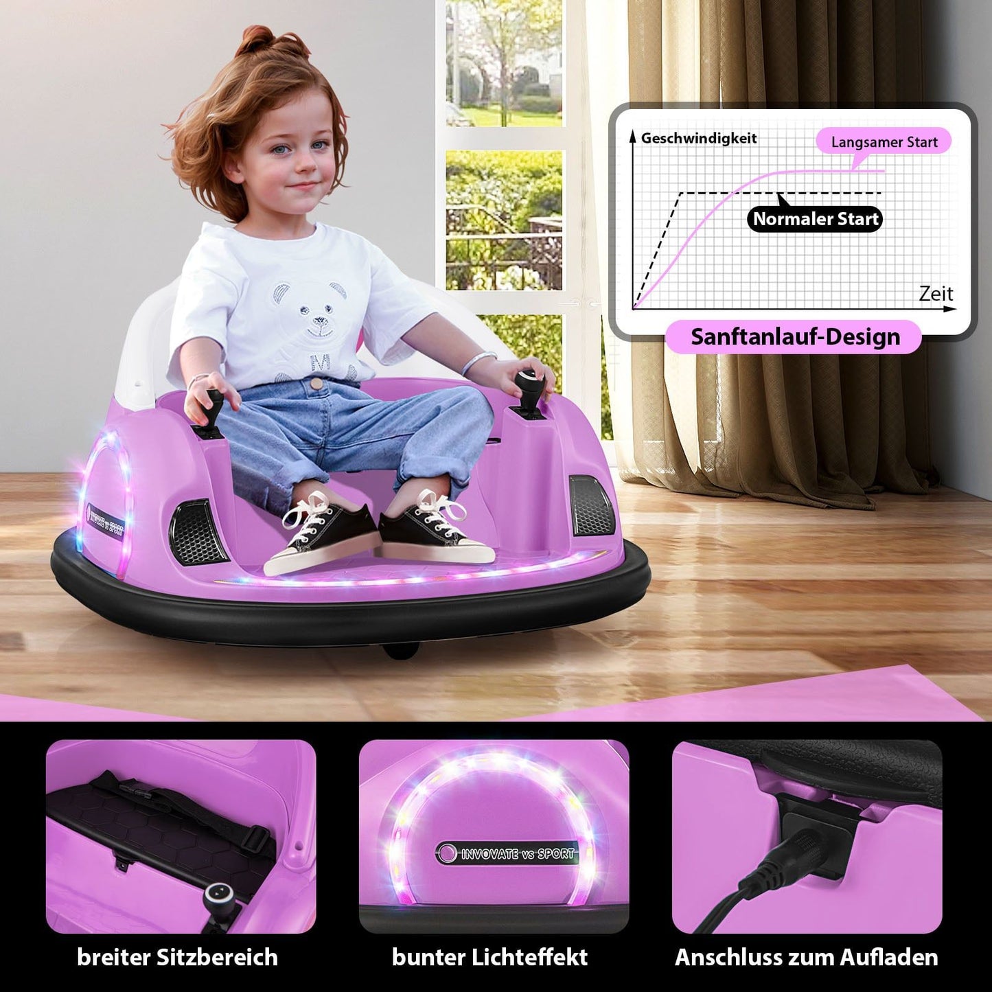 12V Kids Electric Bumper Car with Remote, Pink, 360 Spin
