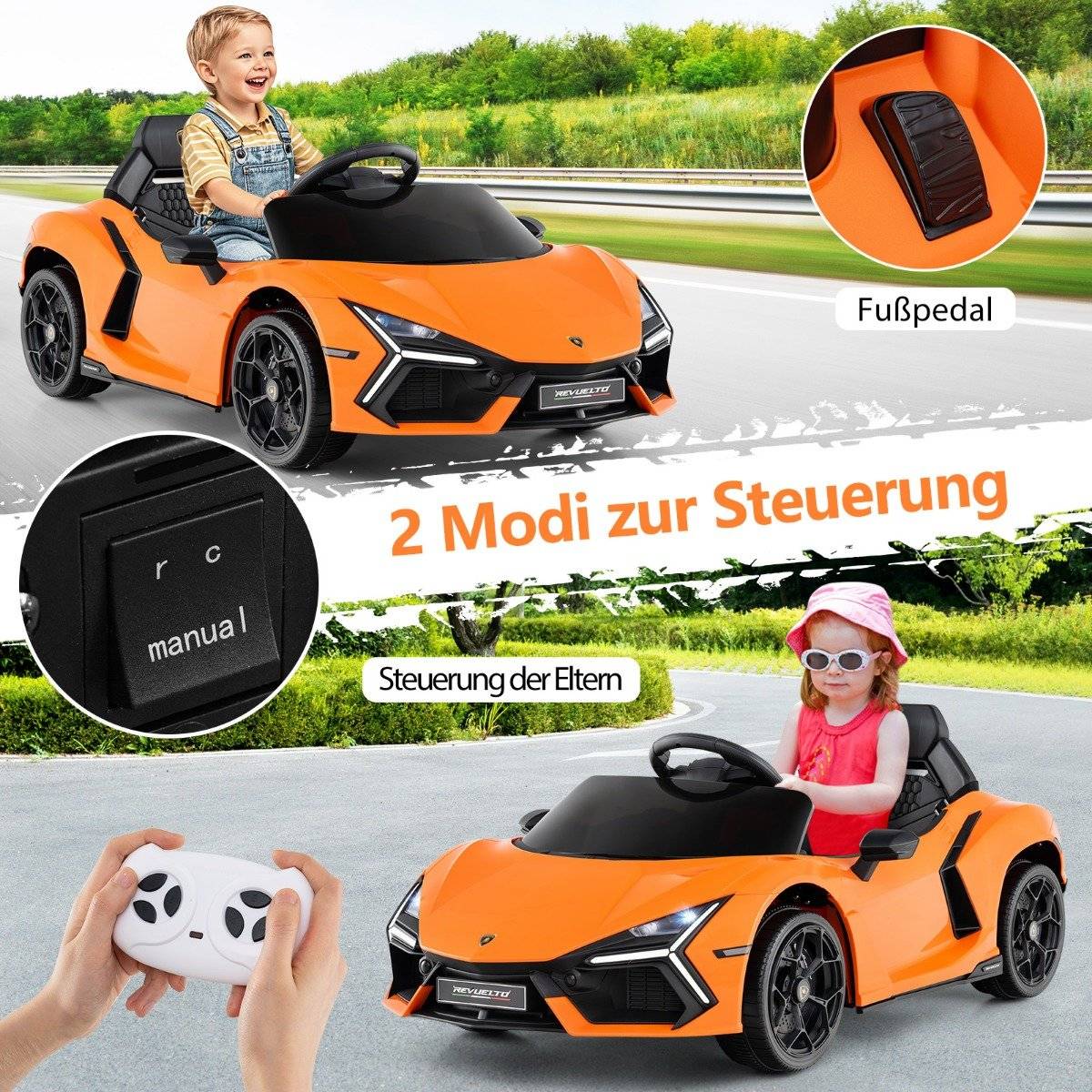 12V Kids Electric Car with LED Lights – Orange