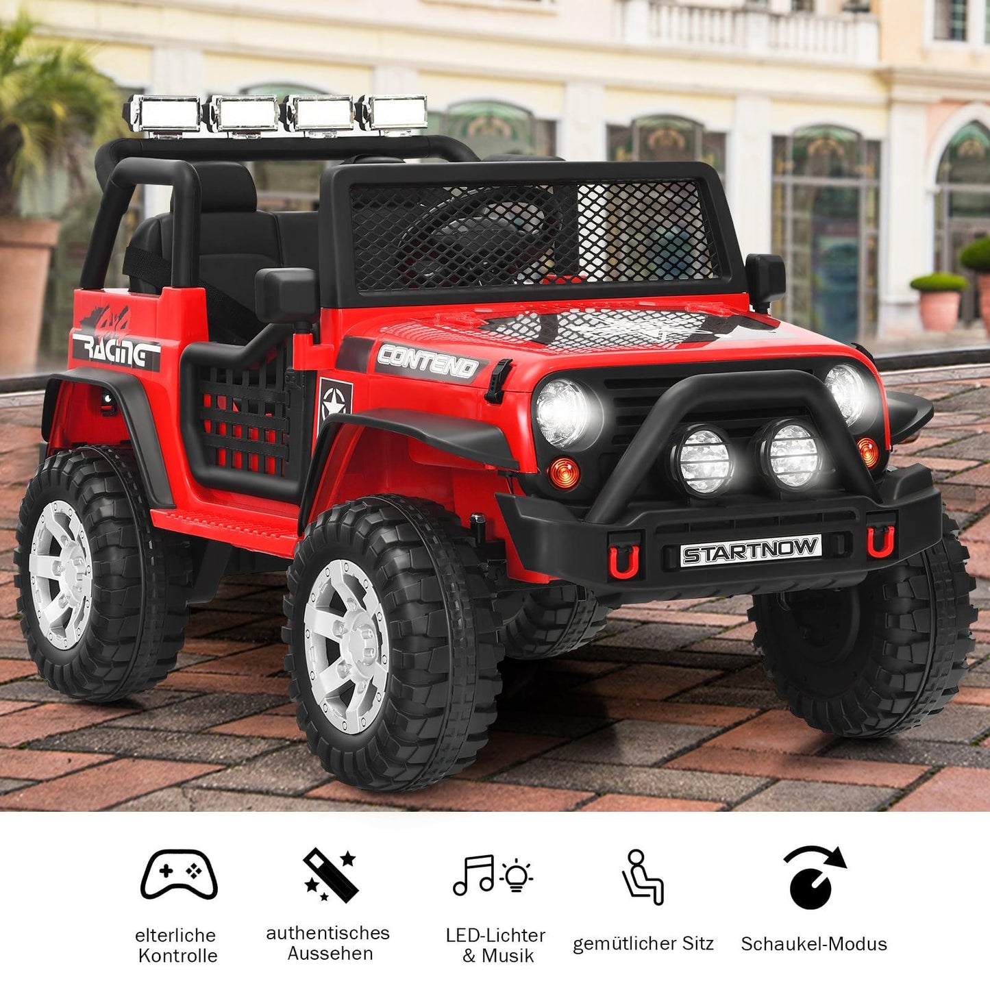 12V Kids Electric Car with Remote, Lights, Music, Red