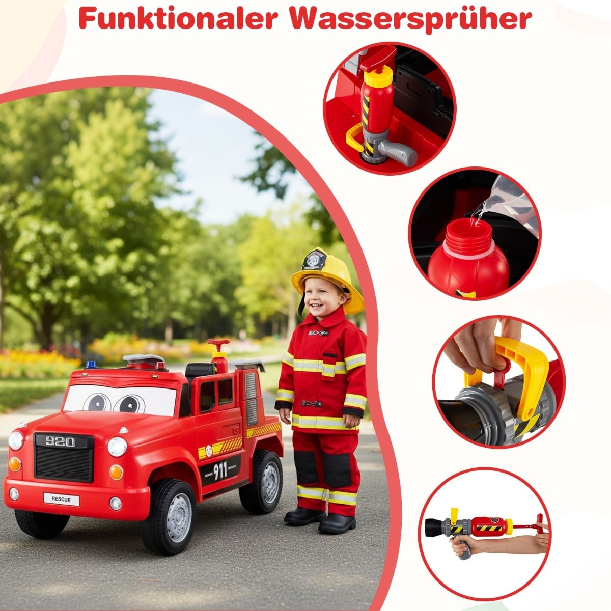 12V Kids Electric Fire Truck with Remote & Water Gun