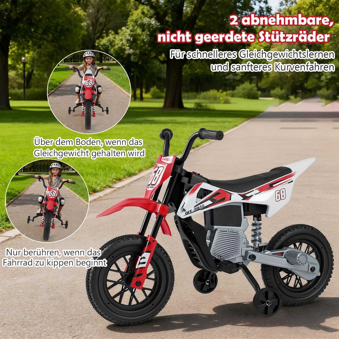 12V Kids Electric Motorcycle with Removable Training Wheels