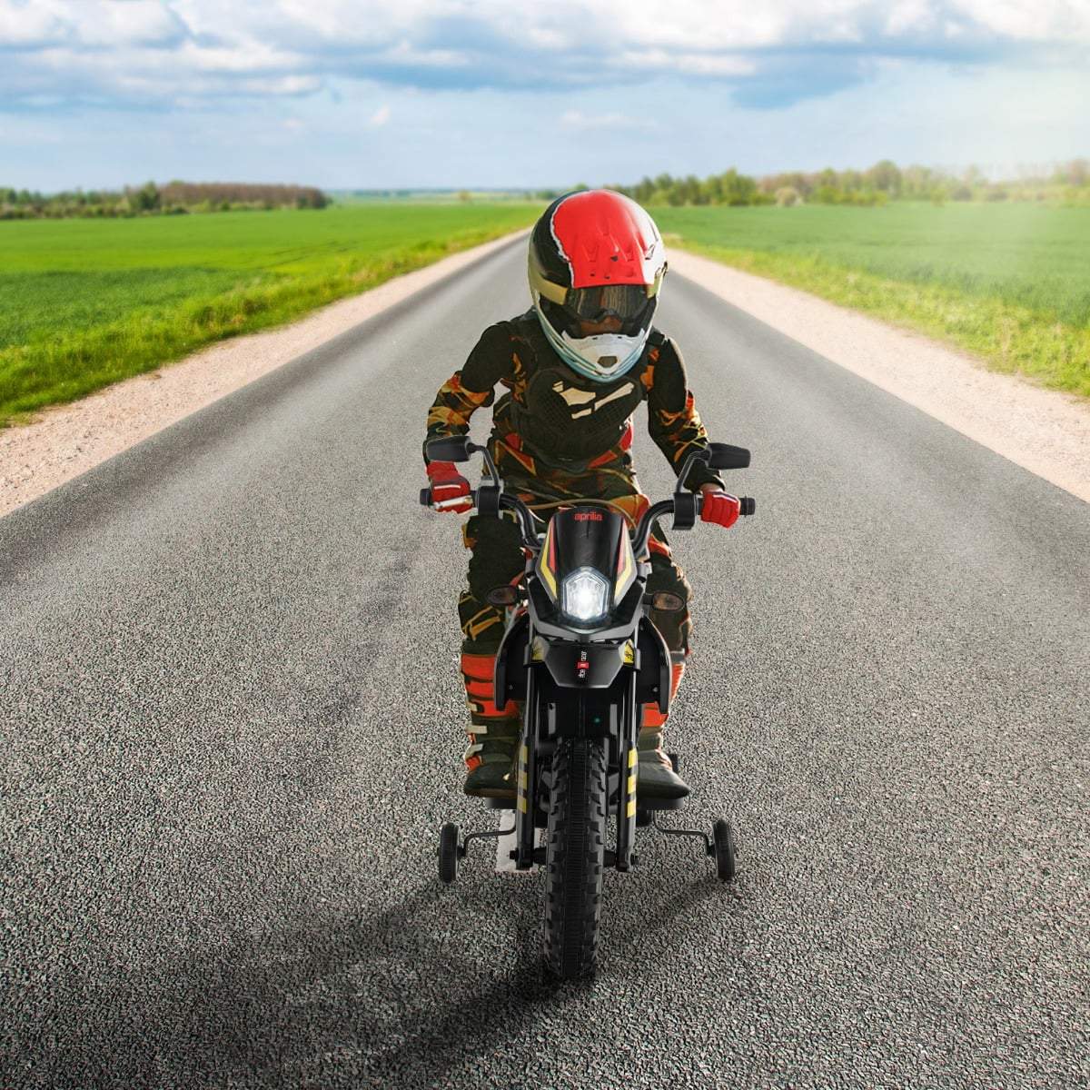 12V Kids Electric Motorcycle with Training Wheels, Black