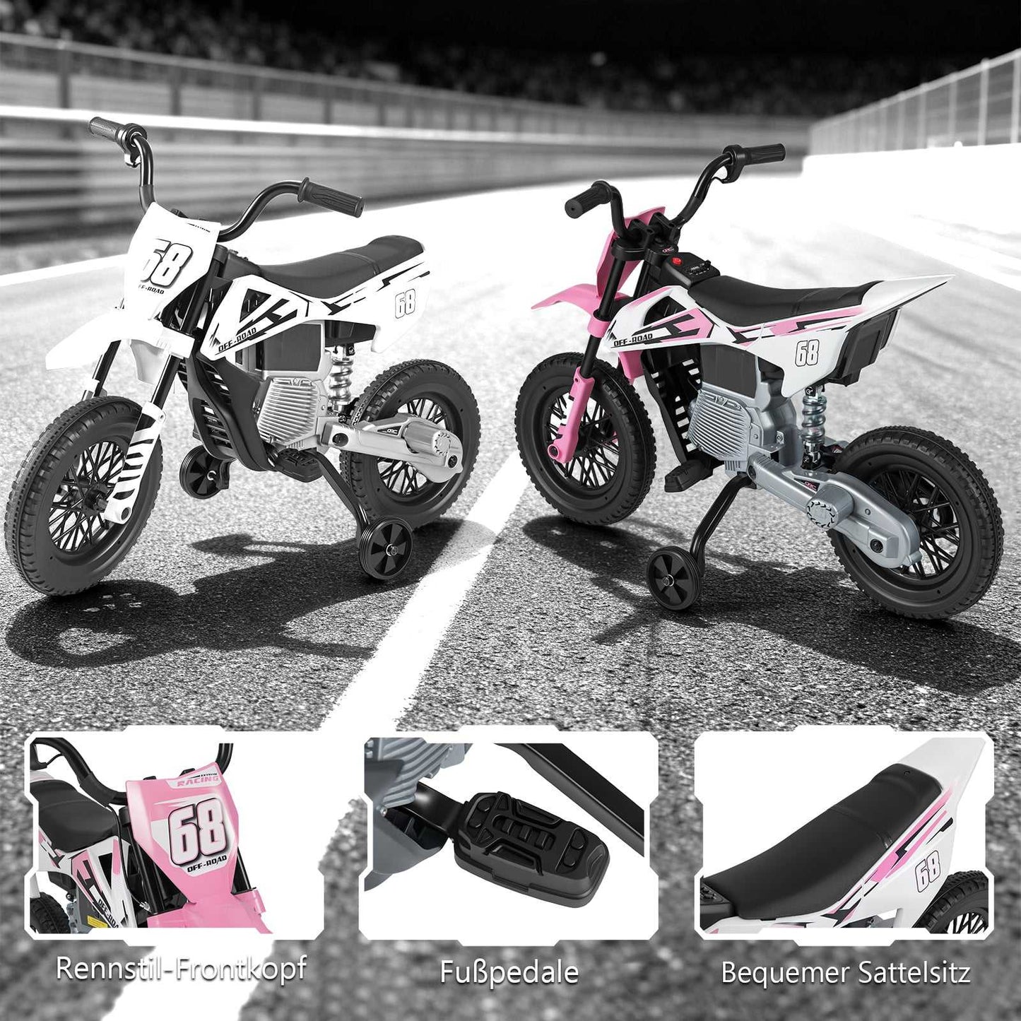 12V Kids Electric Motorcycle with Training Wheels, Pink