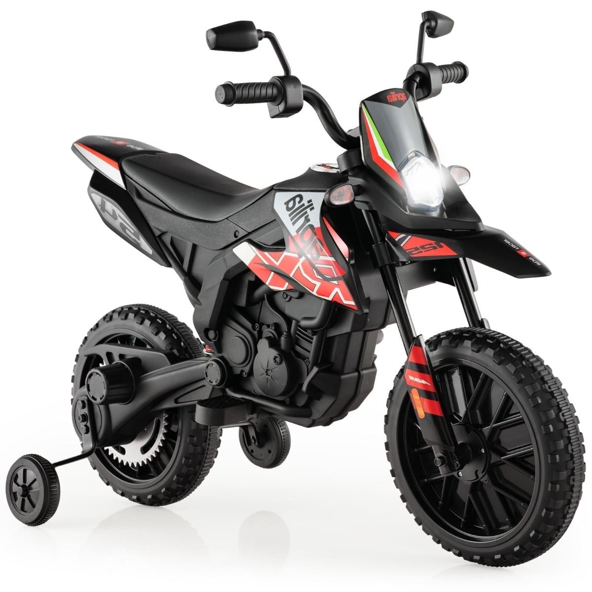 12V Kids Electric Motorcycle with Training Wheels, Red