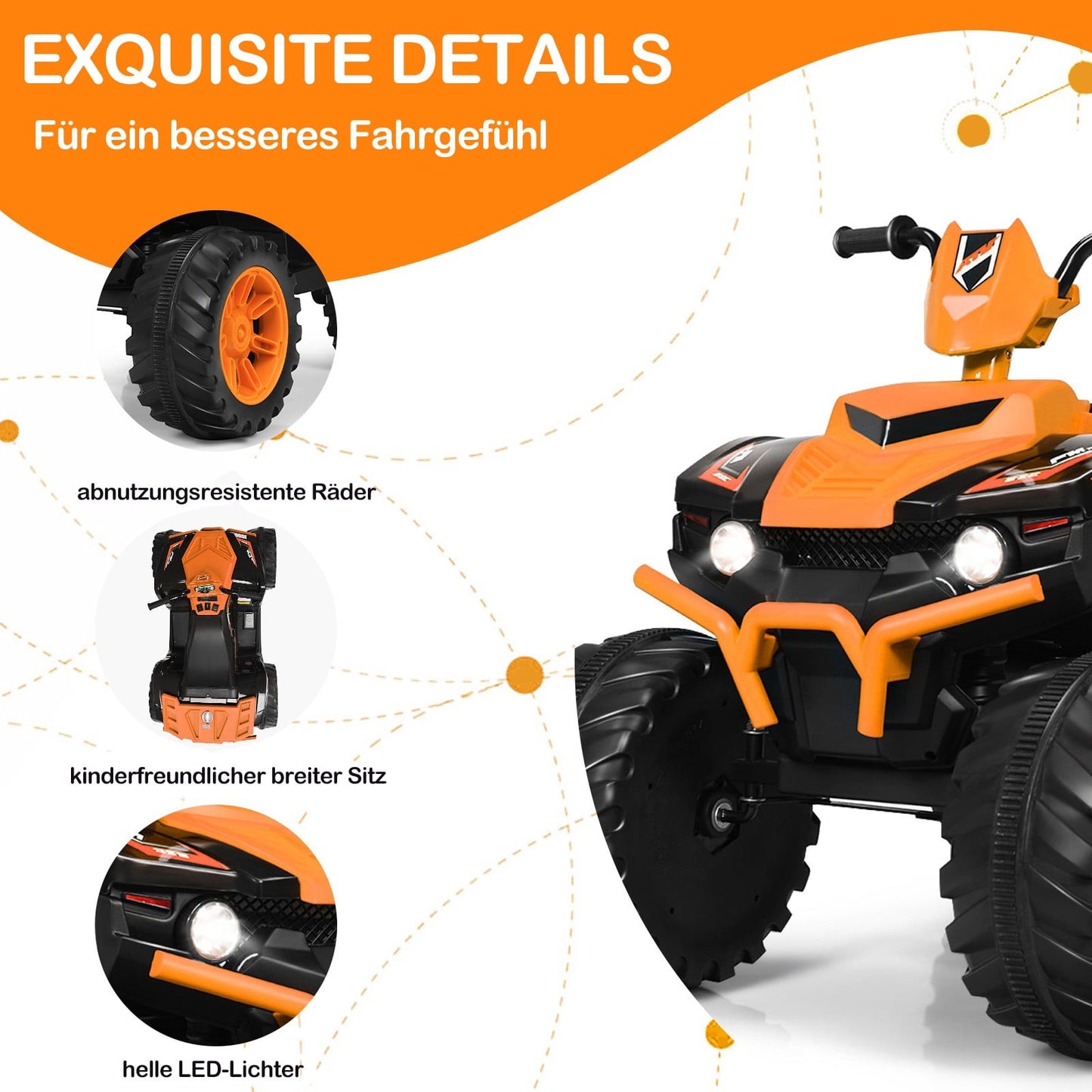 12V Kids Electric Quad with Lights, Music & Horn, Orange