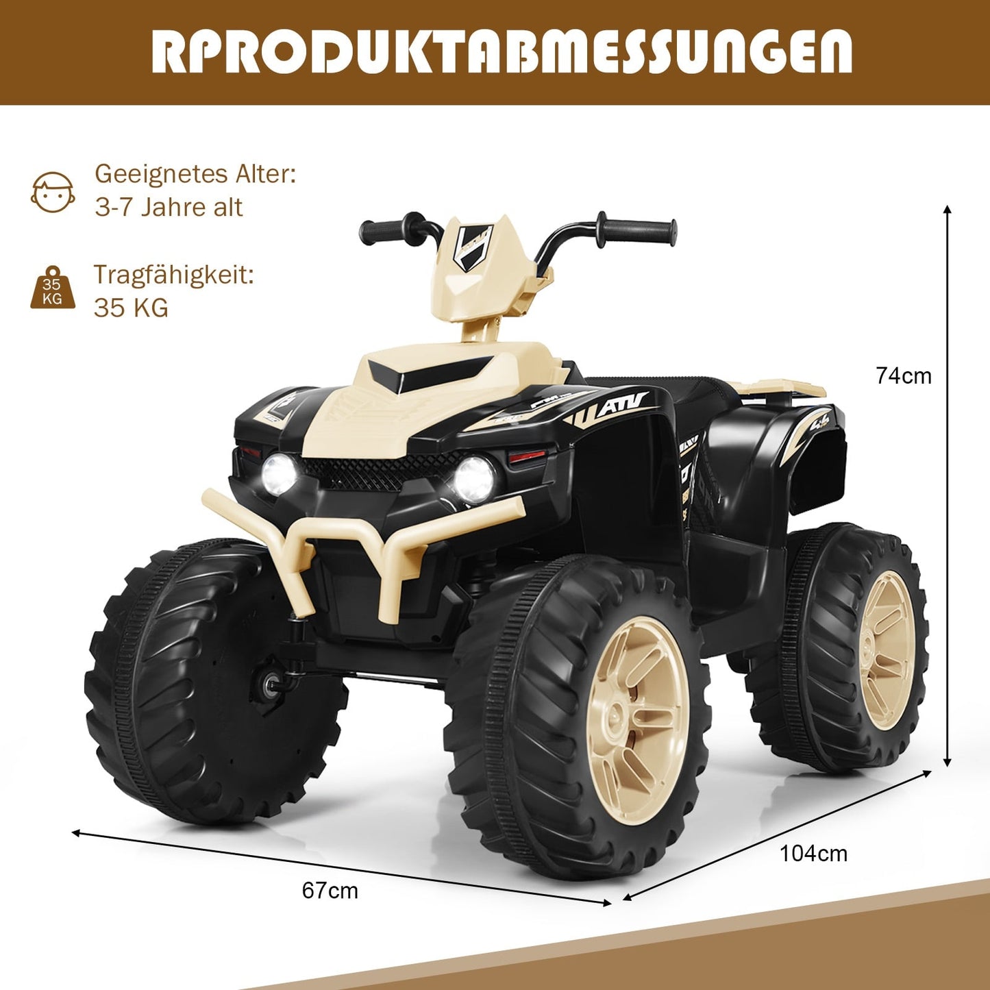 12V Kids Electric Quad with Music & Headlights, Yellow
