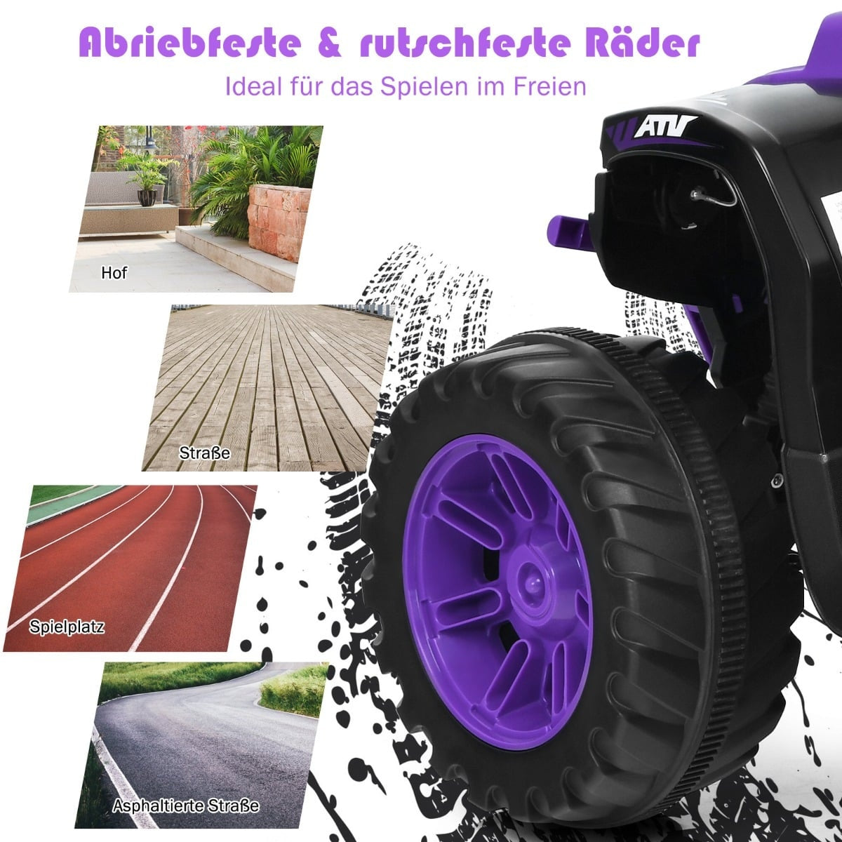 12V Kids Electric Quad with Music & Lights, Purple