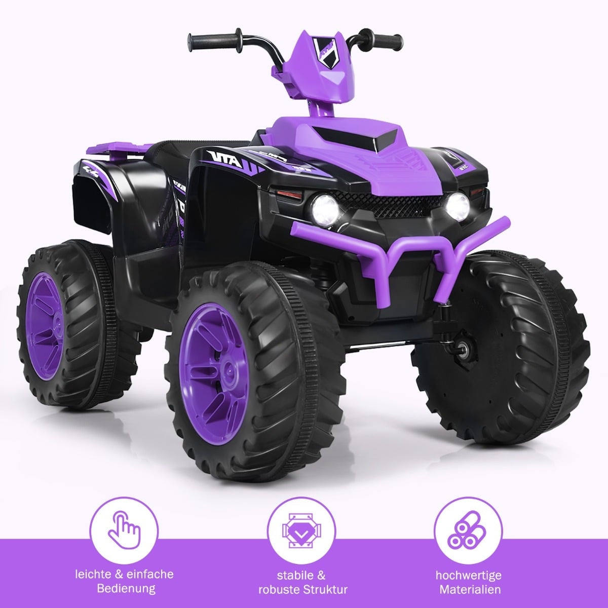 12V Kids Electric Quad with Music & Lights, Purple