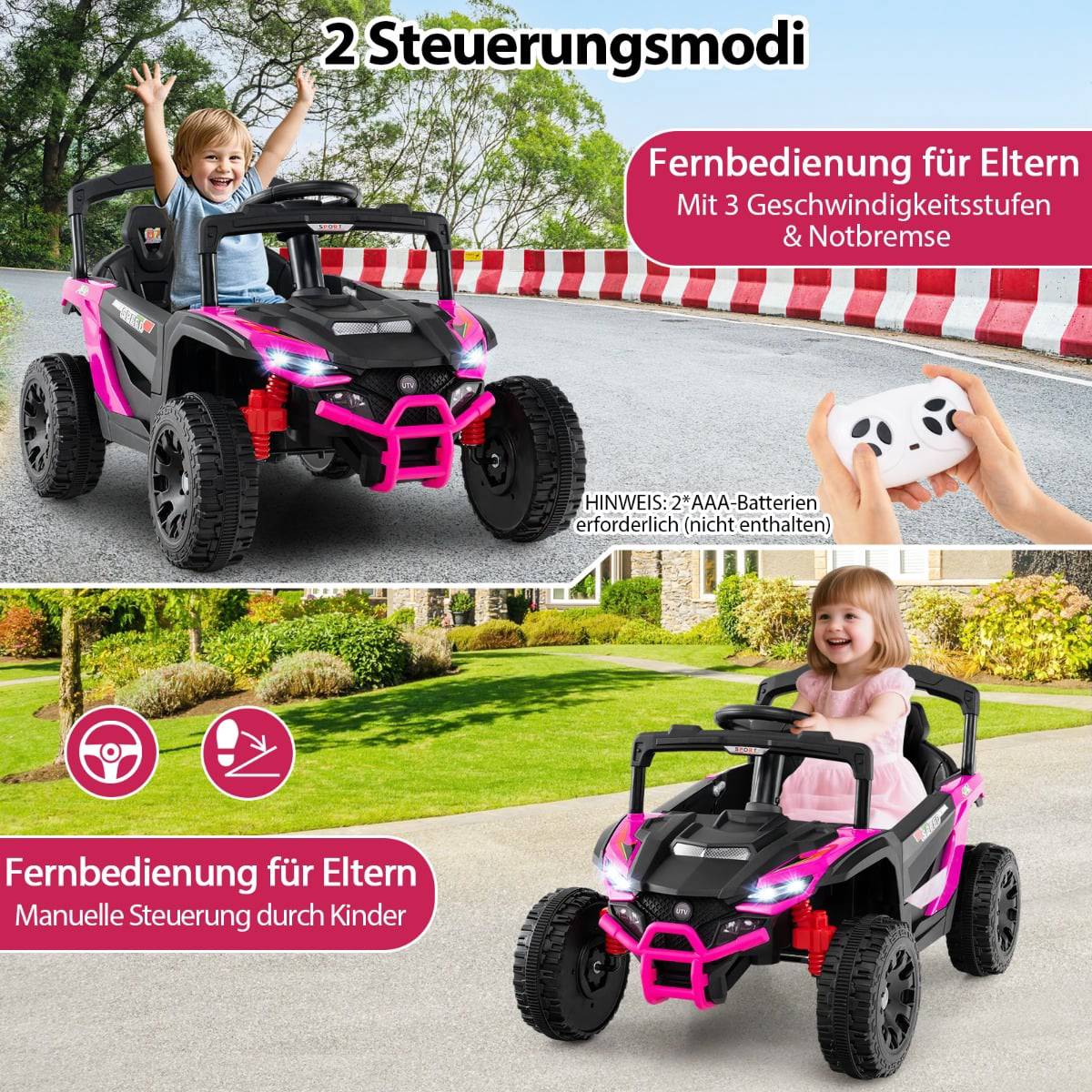 12V Kids Electric UTV Truck with Remote Control, Pink