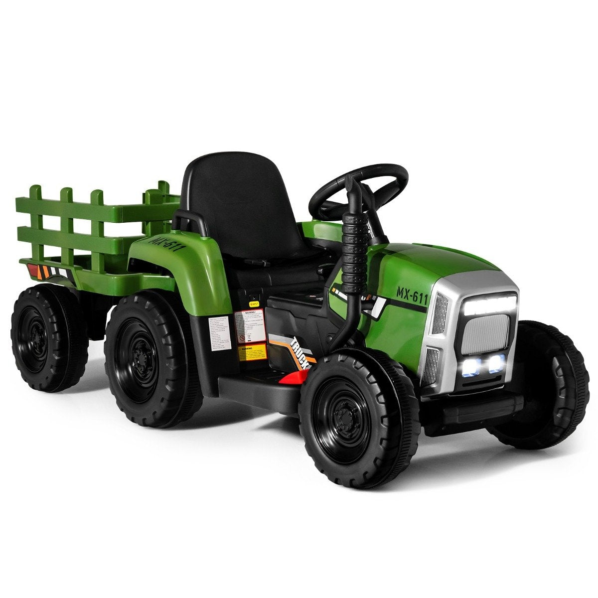 12V Kids Tractor with Detachable Trailer & Remote Control Electric Toy Car Green