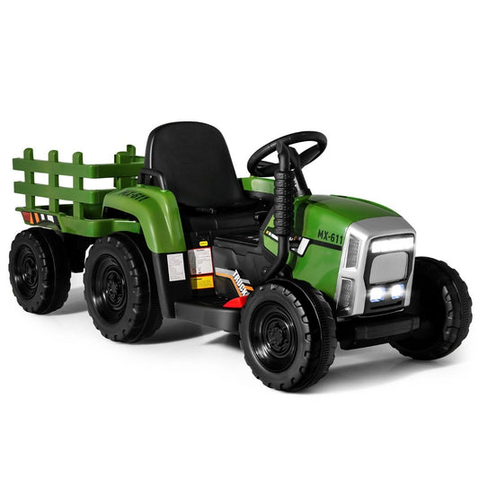 12V Kids Tractor with Detachable Trailer & Remote Control Electric Toy Car Green