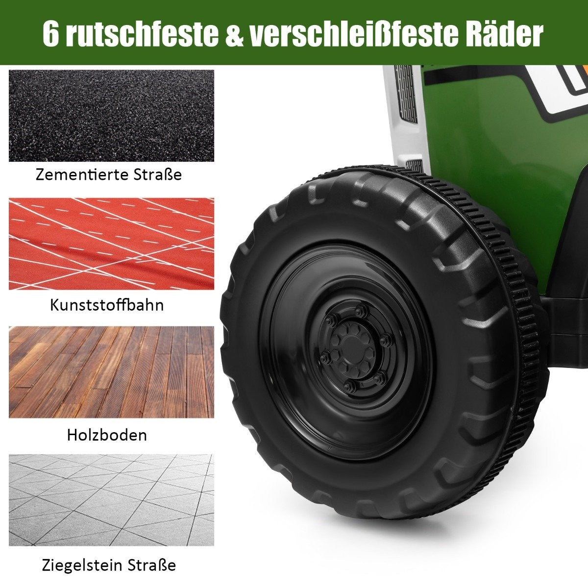 12V Kids Tractor with Detachable Trailer & Remote Control Electric Toy Car Green