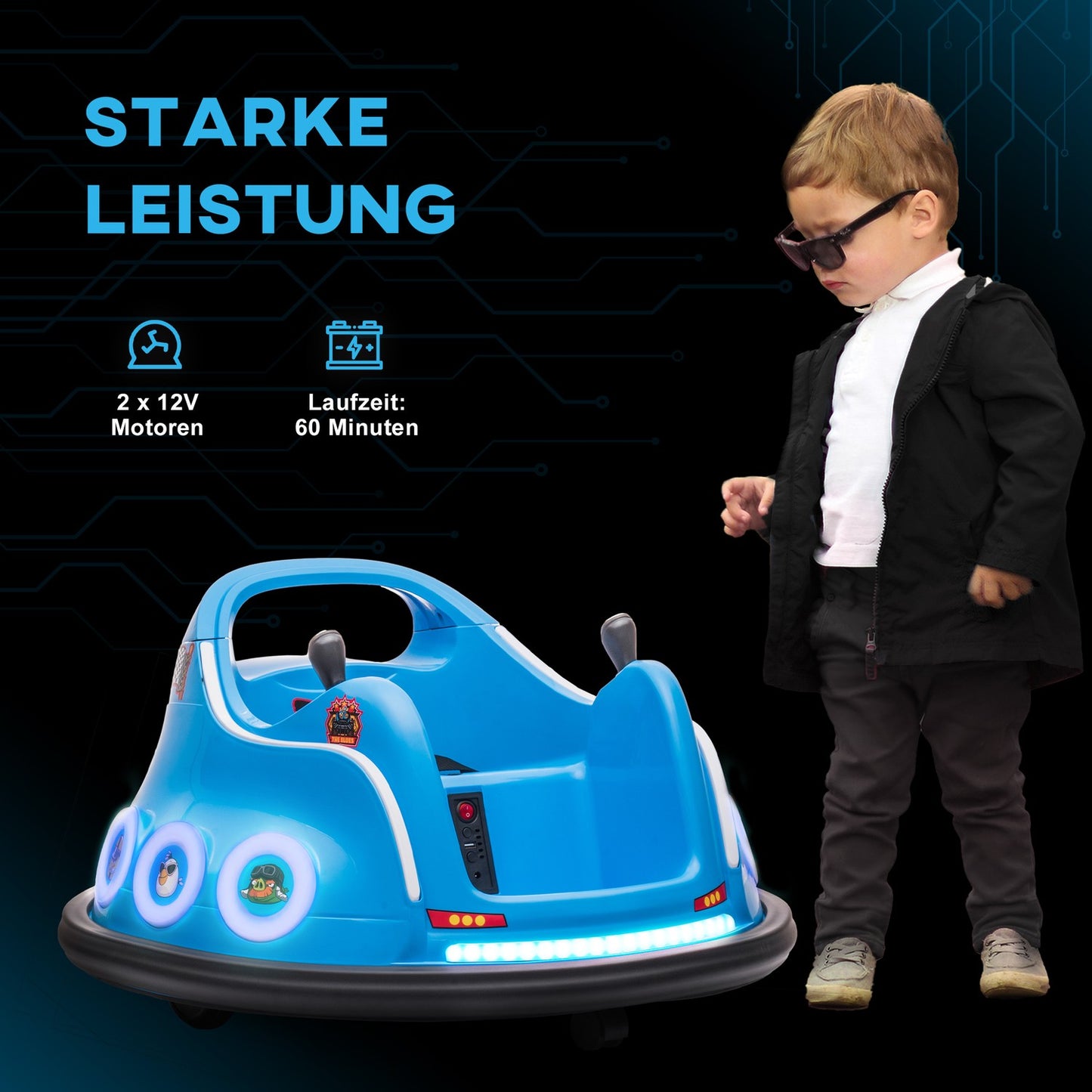 12V Kids Electric Bumper Car, Remote Control, 360° Spin