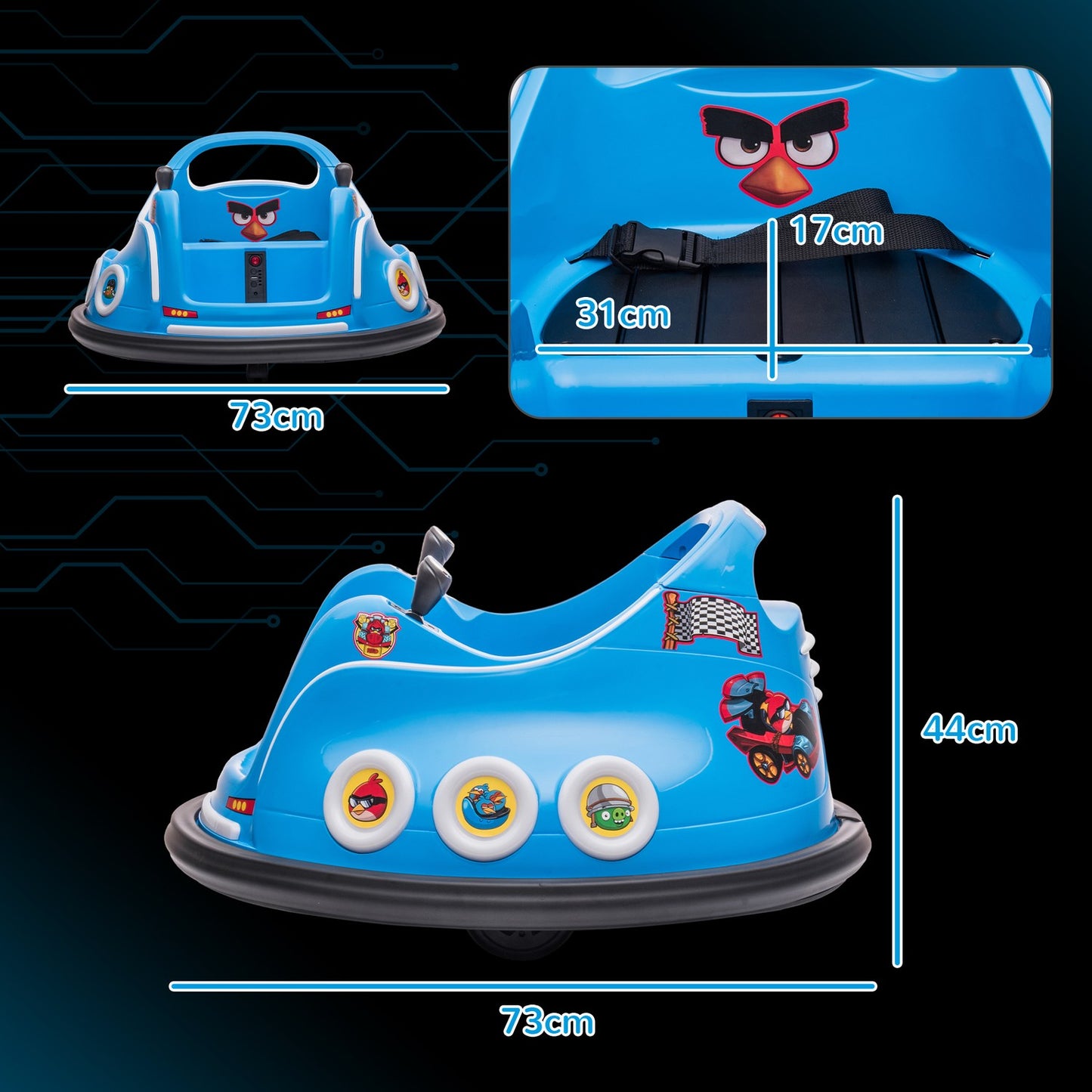 12V Kids Electric Bumper Car, Remote Control, 360° Spin