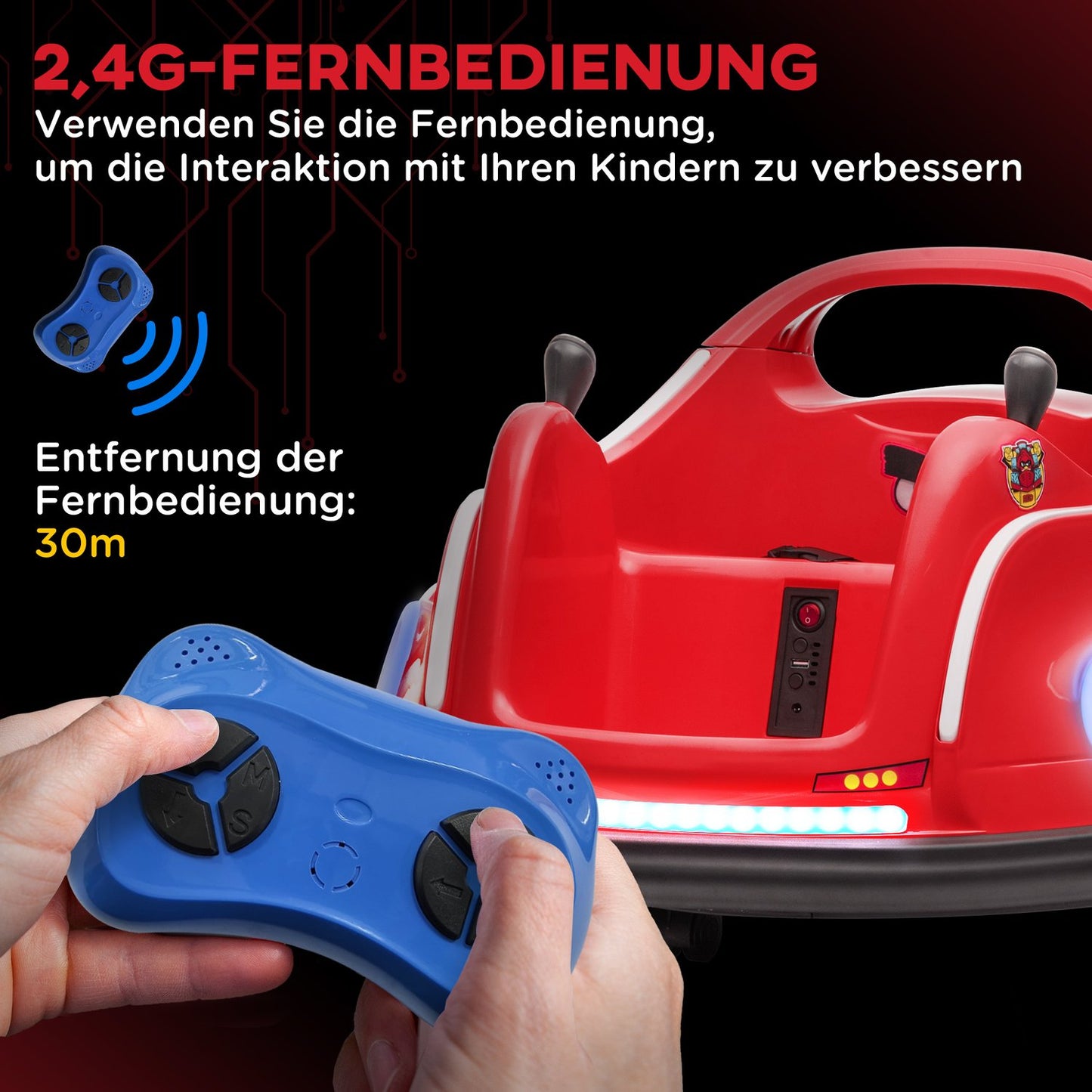 12V children's car with remote control, lights and 360° spin