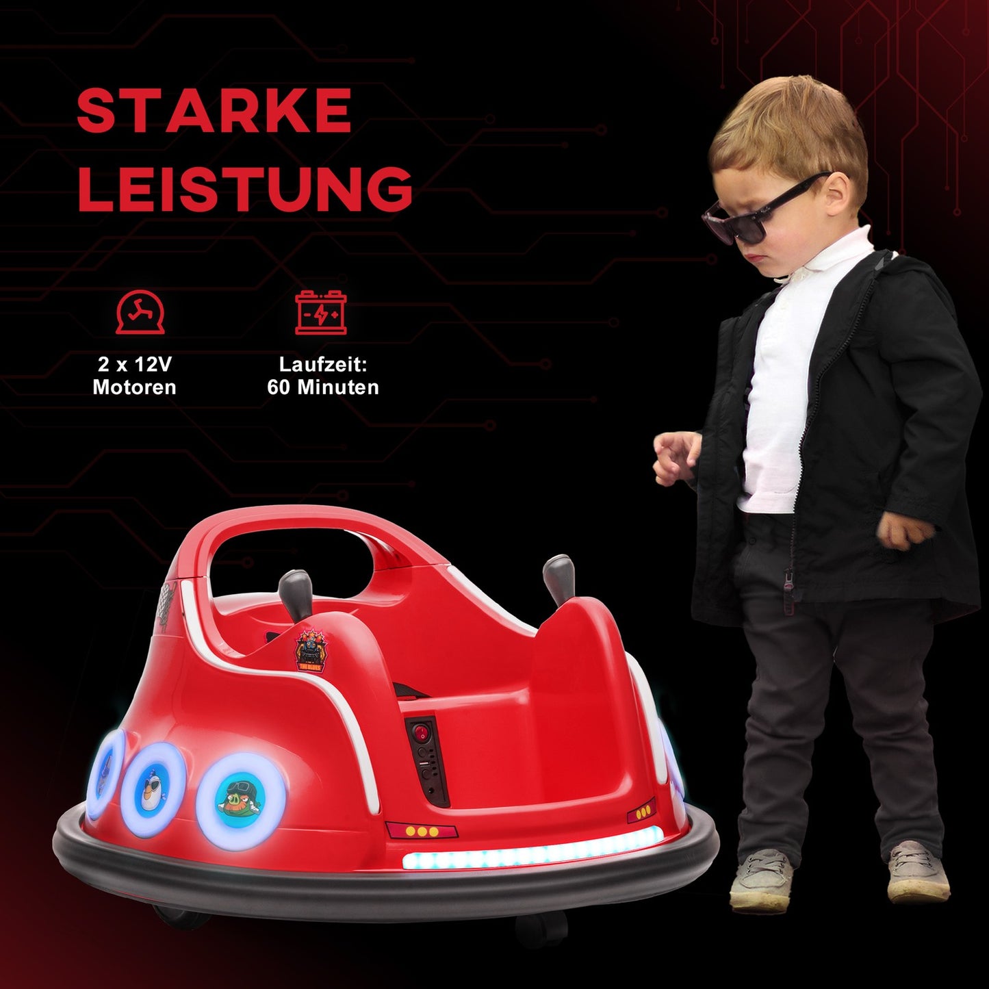 12V children's car with remote control, lights and 360° spin