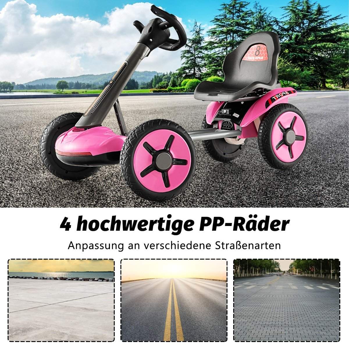 12V children's electric go-kart with LED & 2-way adjustable steering wheel & seat lights pink