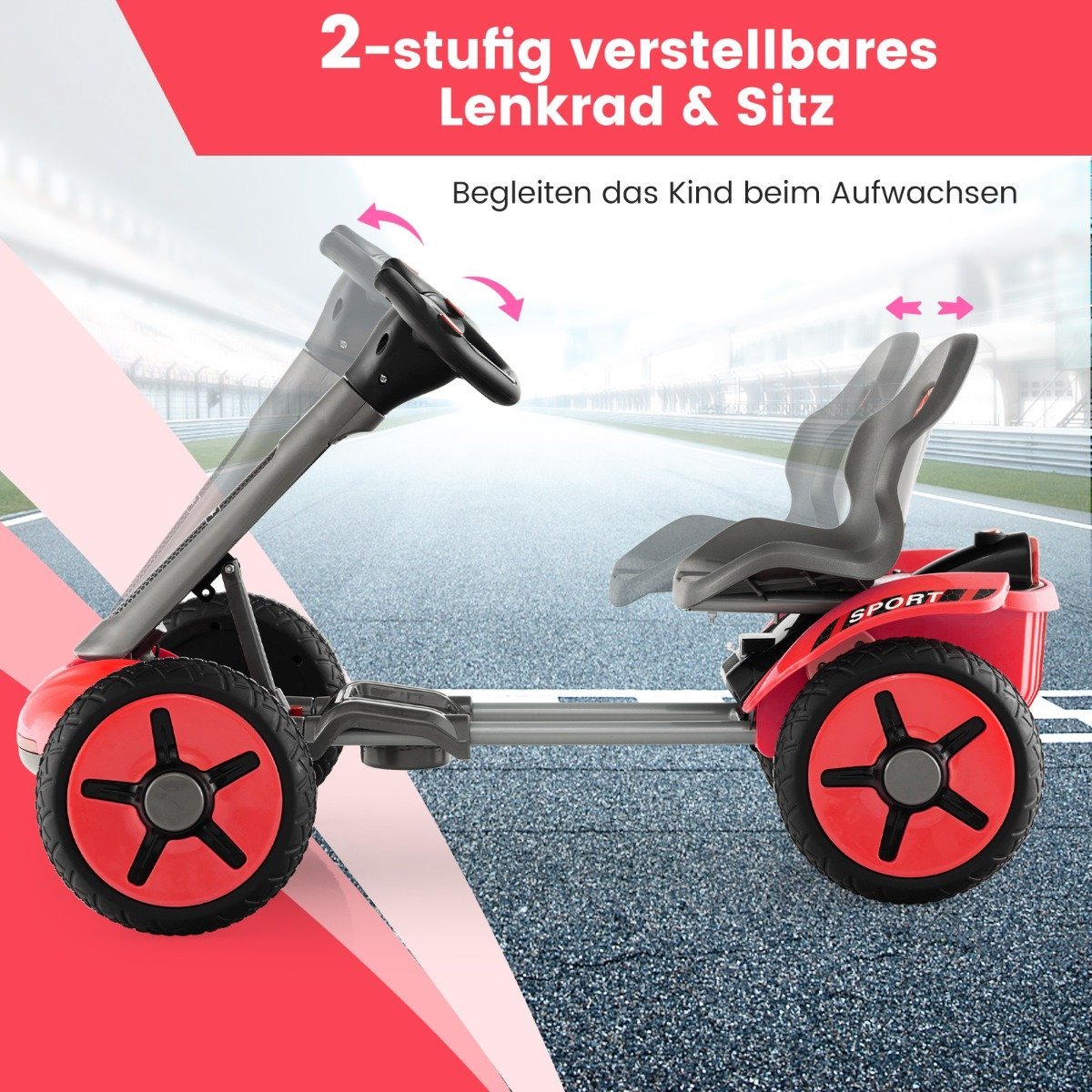 12V children's electric go-kart with LED & 2-way adjustable steering wheel & seat lights red