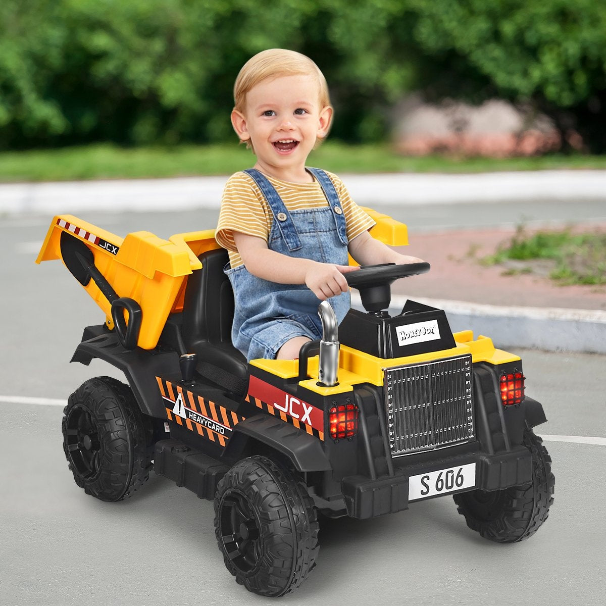 12V children's tractor with electric rear shovel & remote control & lights + music + radio for children aged 3 and over