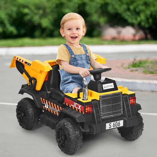 12V children's tractor with electric rear shovel & remote control & lights + music + radio for children aged 3 and over